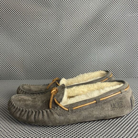 Ugg Dakota Moccasins Slippers Loafers Womens Size 10 Gray Leather Sheepskin - Picture 3 of 15